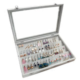 32 Pairs Clear Lid Earrings Organizer Gray Velvet Jewelry Tray Display