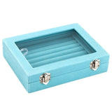 7 Slots Velvet Glass Jewelry Display Storage Box Ring Earrings Holder Case