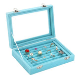 7 Slots Velvet Glass Jewelry Display Storage Box Ring Earrings Holder Case