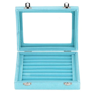 7 Slots Velvet Glass Jewelry Display Storage Box Ring Earrings Holder Case