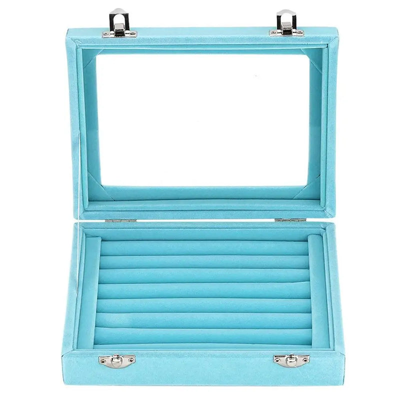 7 Slots Velvet Glass Jewelry Display Storage Box Ring Earrings Holder Case