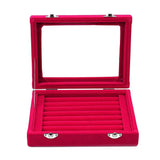 7 Slots Velvet Glass Ring Jewelry Display Storage Box Tray Case Holder