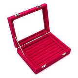 7 Slots Velvet Glass Ring Jewelry Display Storage Box Tray Case Holder