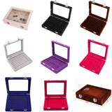 Velvet Ring Display Box Earring Organizer Jewelry Tray with Clear Glass Lid