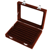 Velvet Ring Display Box Earring Organizer Jewelry Tray with Clear Glass Lid