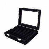 Velvet Ring Display Box Earring Organizer Jewelry Tray with Clear Glass Lid