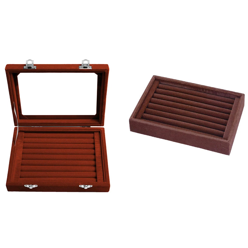 7Slots Velvet Jewelry Tray Drawers Glass Lid Showcase Display