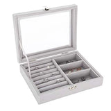 Gray Velvet Jewelry Display Box with Metal Lock