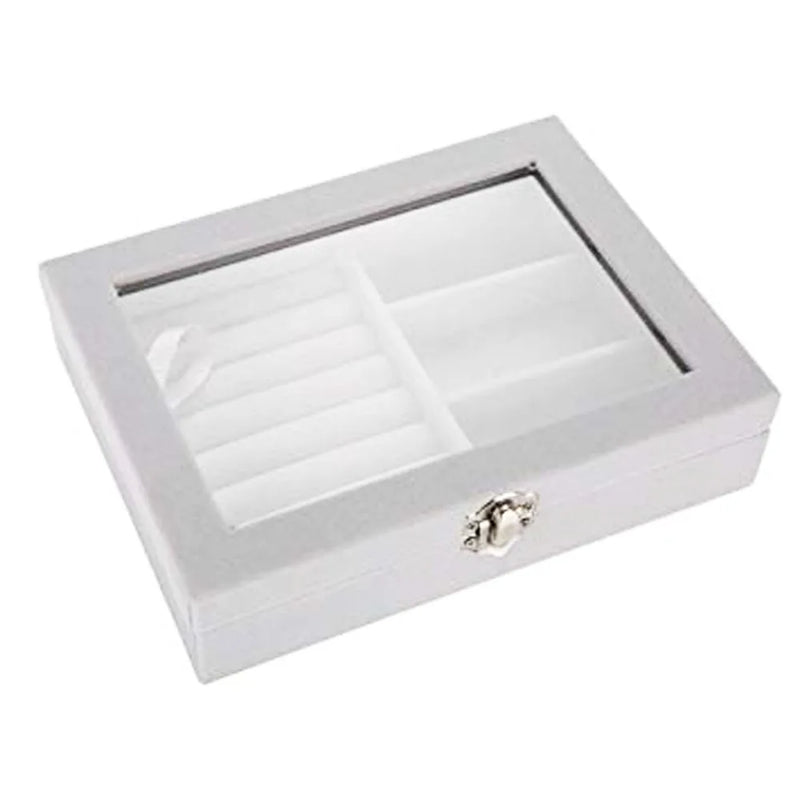 Gray Velvet Jewelry Display Box with Metal Lock