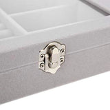 Gray Velvet Jewelry Display Box with Metal Lock