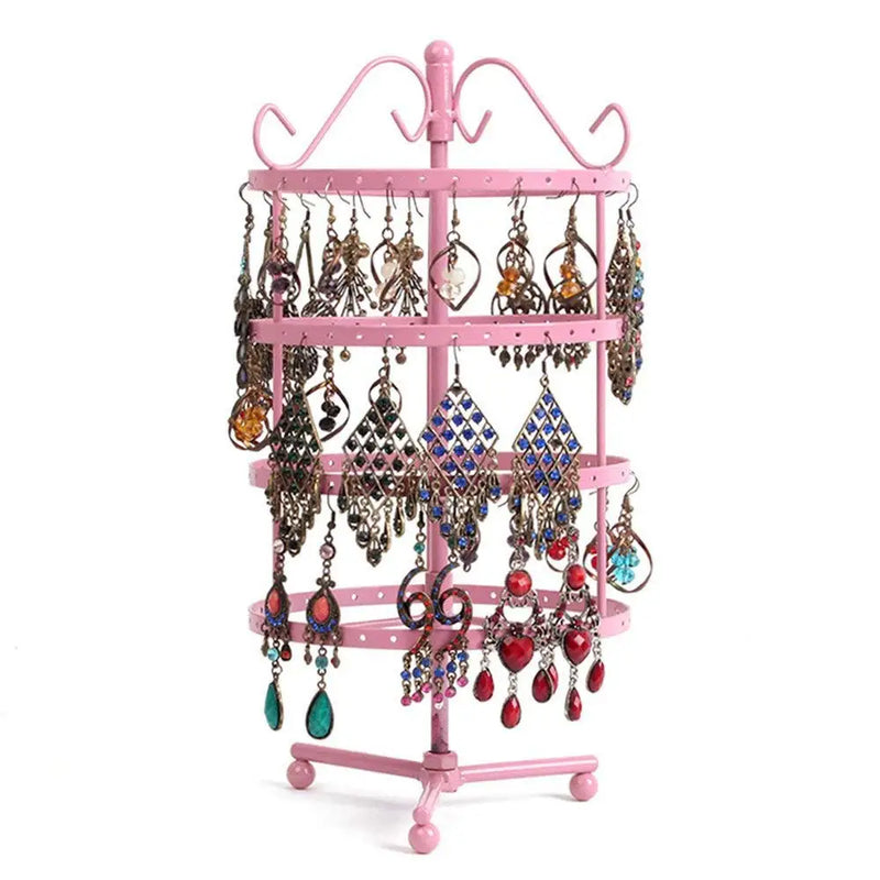 Pink 4 Tiers Metal Earring Holder Jewelry Stand Display Rack