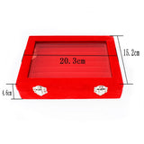 Red Velvet Ring Display Box Earring Organizer Jewelry Tray