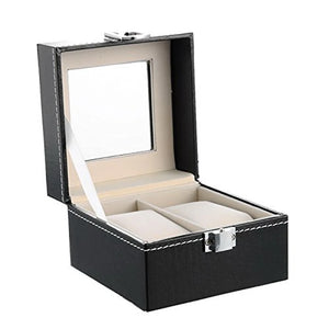 Men's Leather Watch Box Display Glass Velvet Lining Metal Clasp Faux Leather