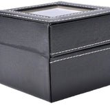 Men's Leather Watch Box Display Glass Velvet Lining Metal Clasp Faux Leather