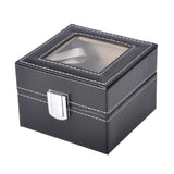 Men's Leather Watch Box Display Glass Velvet Lining Metal Clasp Faux Leather