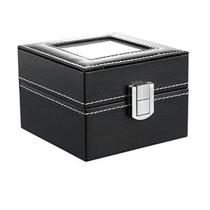 Men's Leather Watch Box Display Glass Velvet Lining Metal Clasp Faux Leather