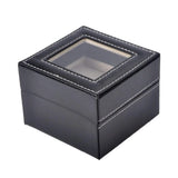 Men's Leather Watch Box Display Glass Velvet Lining Metal Clasp Faux Leather