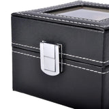 Men's Leather Watch Box Display Glass Velvet Lining Metal Clasp Faux Leather