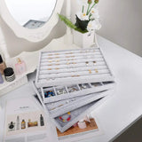 Stackable Jewelry Organizer-Grey Velvet 10 Slots Ring Holder Earrings Tray Showc