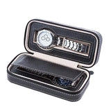 Men's Travel Watch Case 2 Grids Leatherette Organizer-Black