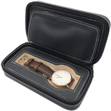 Men's Travel Watch Case 2 Grids Leatherette Organizer-Black
