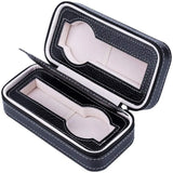 Men's Travel Watch Case 2 Grids Leatherette Organizer-Black