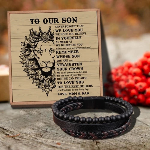 Mom To My Son Charm Rope Stainless Steel Magnetic Leather Bracelet