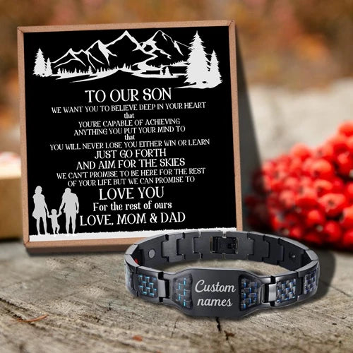 Love Mom Dad Customizable Message Card Bracelet for Son