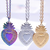 Stainless Steel Sacred Heart Milagro Charm Necklace Pendant