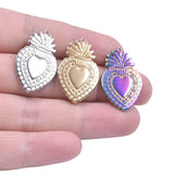 Stainless Steel Sacred Heart Milagro Charm Necklace Pendant