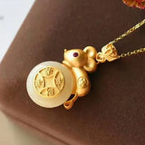 Safe Mouse Necklace Hetian Jade S925 Sterling Silver Pendant
