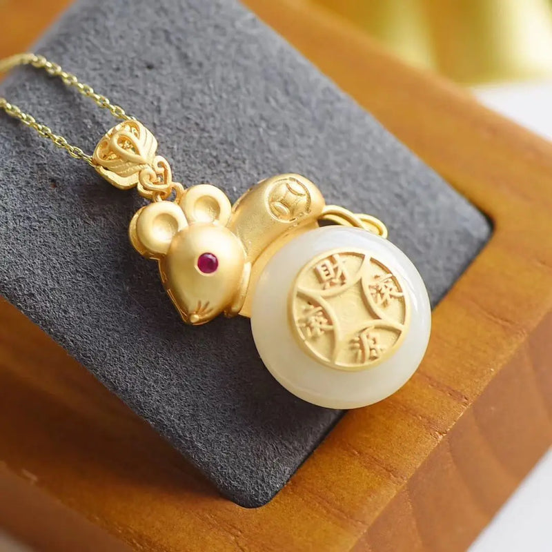 Safe Mouse Necklace Hetian Jade S925 Sterling Silver Pendant