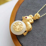 Safe Mouse Necklace Hetian Jade S925 Sterling Silver Pendant