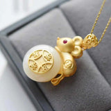 Safe Mouse Necklace Hetian Jade S925 Sterling Silver Pendant
