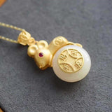 Safe Mouse Necklace Hetian Jade S925 Sterling Silver Pendant