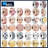 925 Sterling Silver Love Flower Pink Sparkling Buckle For Women