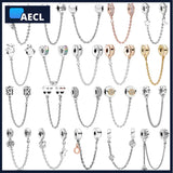 Love Safety Chain 925 Sterling Silver Beaded Charm Silver