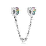 Love Safety Chain 925 Sterling Silver Beaded Charm Silver