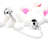 925 Silver Bead Bow Safety Chain with Hearts for Bracelet Bangle