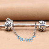 925 Silver Vintage Pattern Safety Chain Charm Beads for Bracelet DIY Jewelry