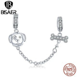 925 Sterling Silver CZ Dog Love Bone Safety Chain Bead Charms
