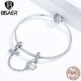 925 Sterling Silver CZ Dog Love Bone Safety Chain Bead Charms