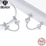 925 Sterling Silver CZ Dog Love Bone Safety Chain Bead Charms
