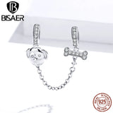 925 Sterling Silver CZ Dog Love Bone Safety Chain Bead Charms