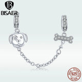 925 Sterling Silver CZ Dog Love Bone Safety Chain Bead Charms