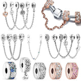 925 Sterling Silver Safety Chain Clip Charm Clear Pav Women Jewelry