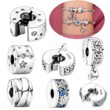 925 Sterling Silver Safety Chain Clip Charm Clear Pav Women Jewelry