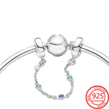 925 Sterling Silver Safety Chain Clip Charm Clear Pav Women Jewelry