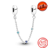 925 Sterling Silver Safety Chain Clip Charm Clear Pav Women Jewelry
