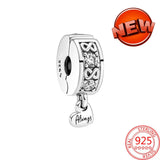 925 Sterling Silver Safety Chain Clip Charm Clear Pav Women Jewelry